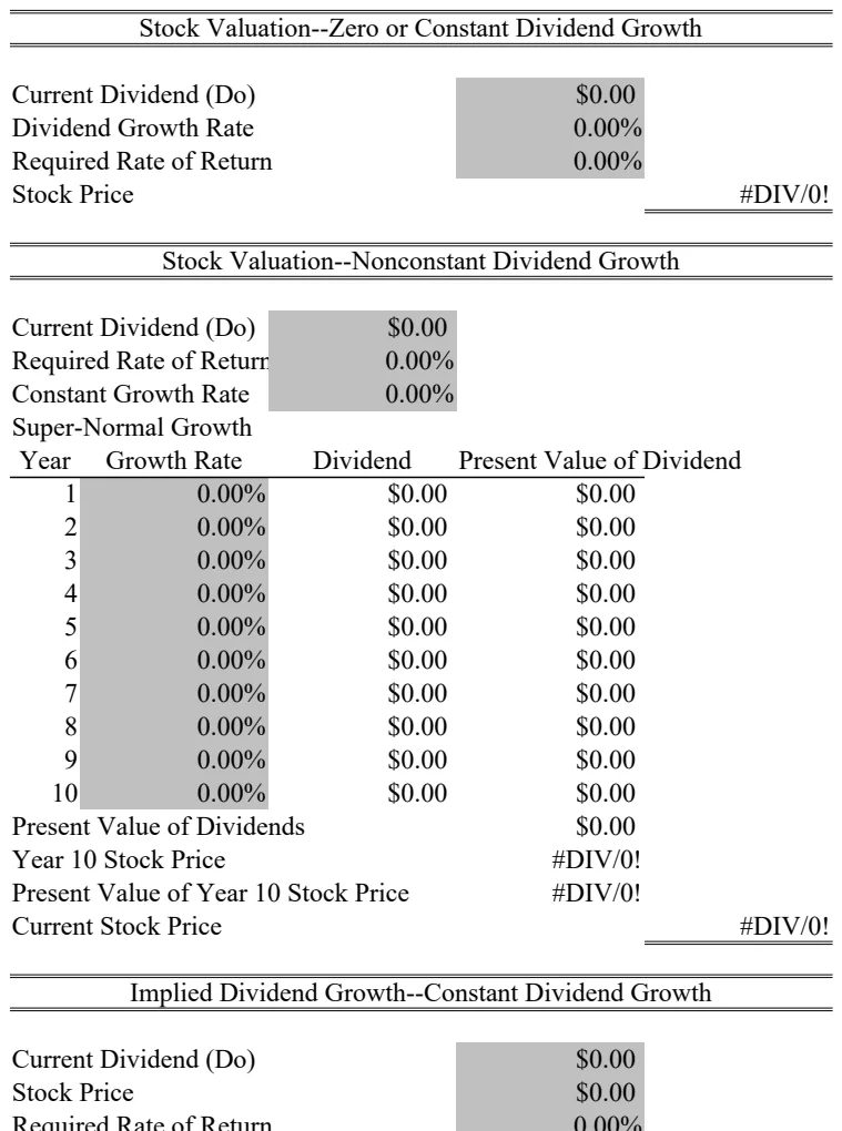 Stock Valuation - Zero or Constant Dividend Growth preview