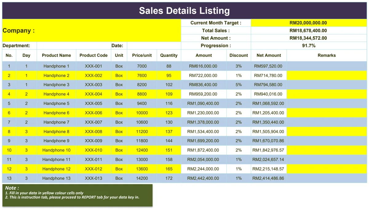Sales Detail Listing preview