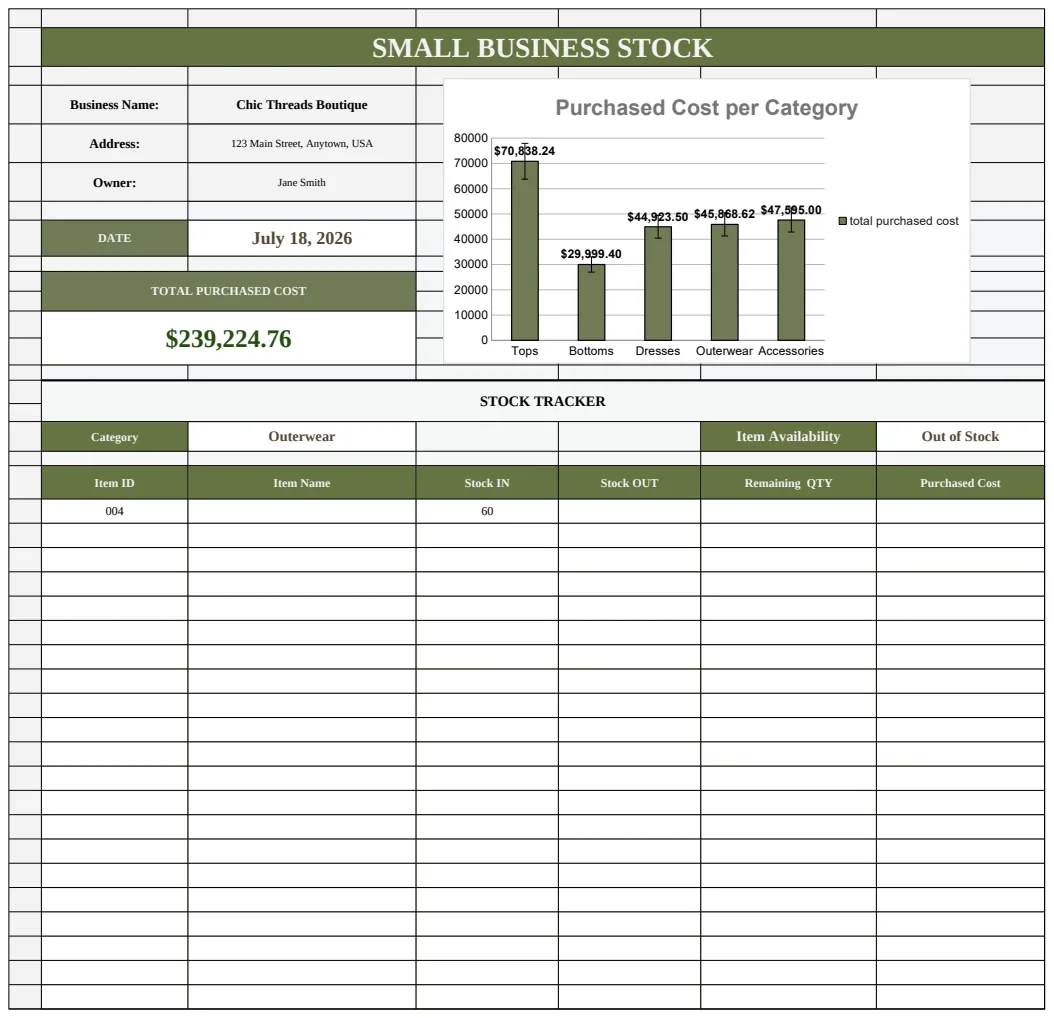 Small Business Stock Template preview