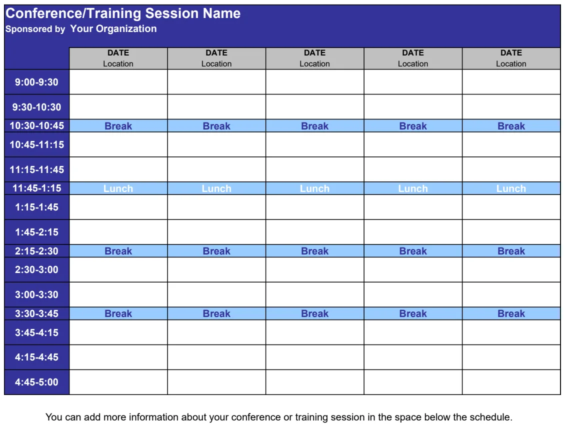 Conference Training Session Schedule preview