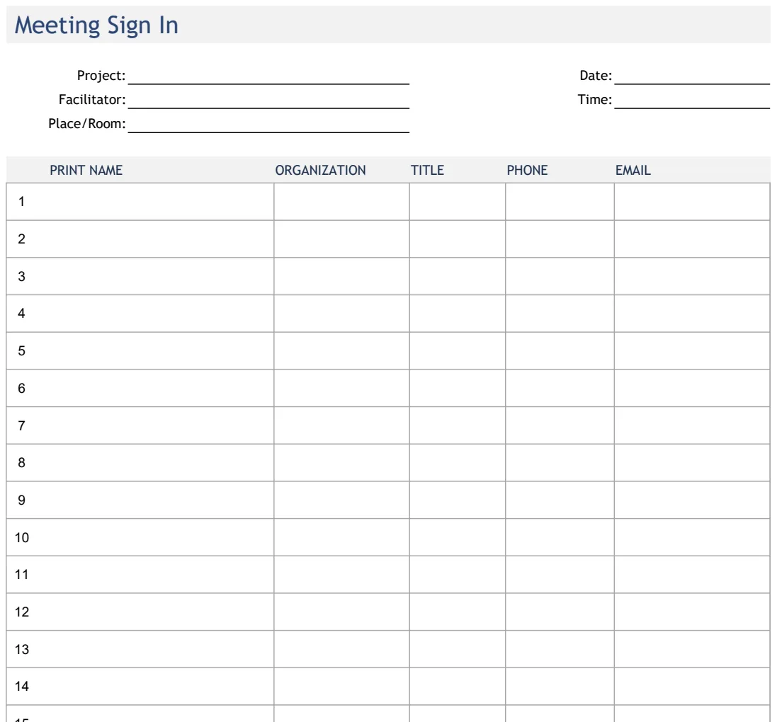 Meeting Sign In Sheet preview