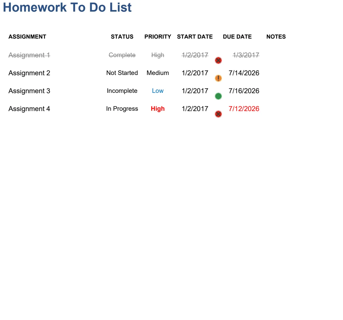 Homework To Do List preview