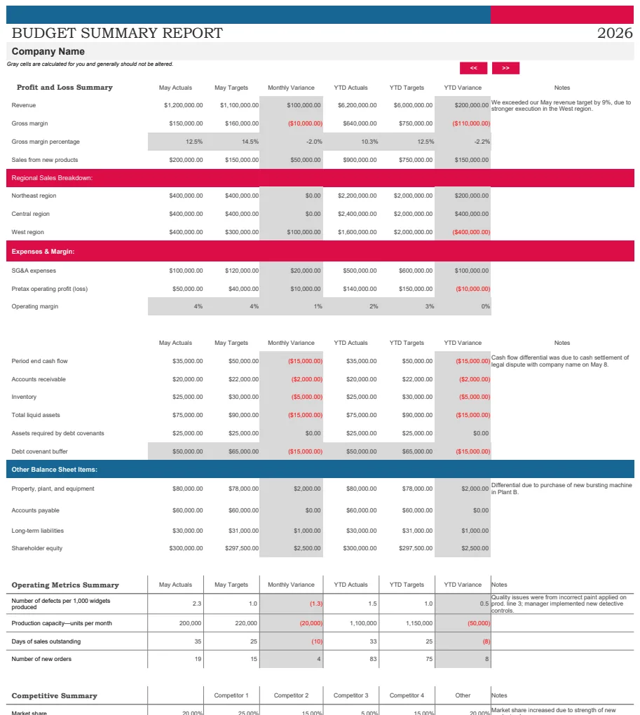 Budget Summary Report preview