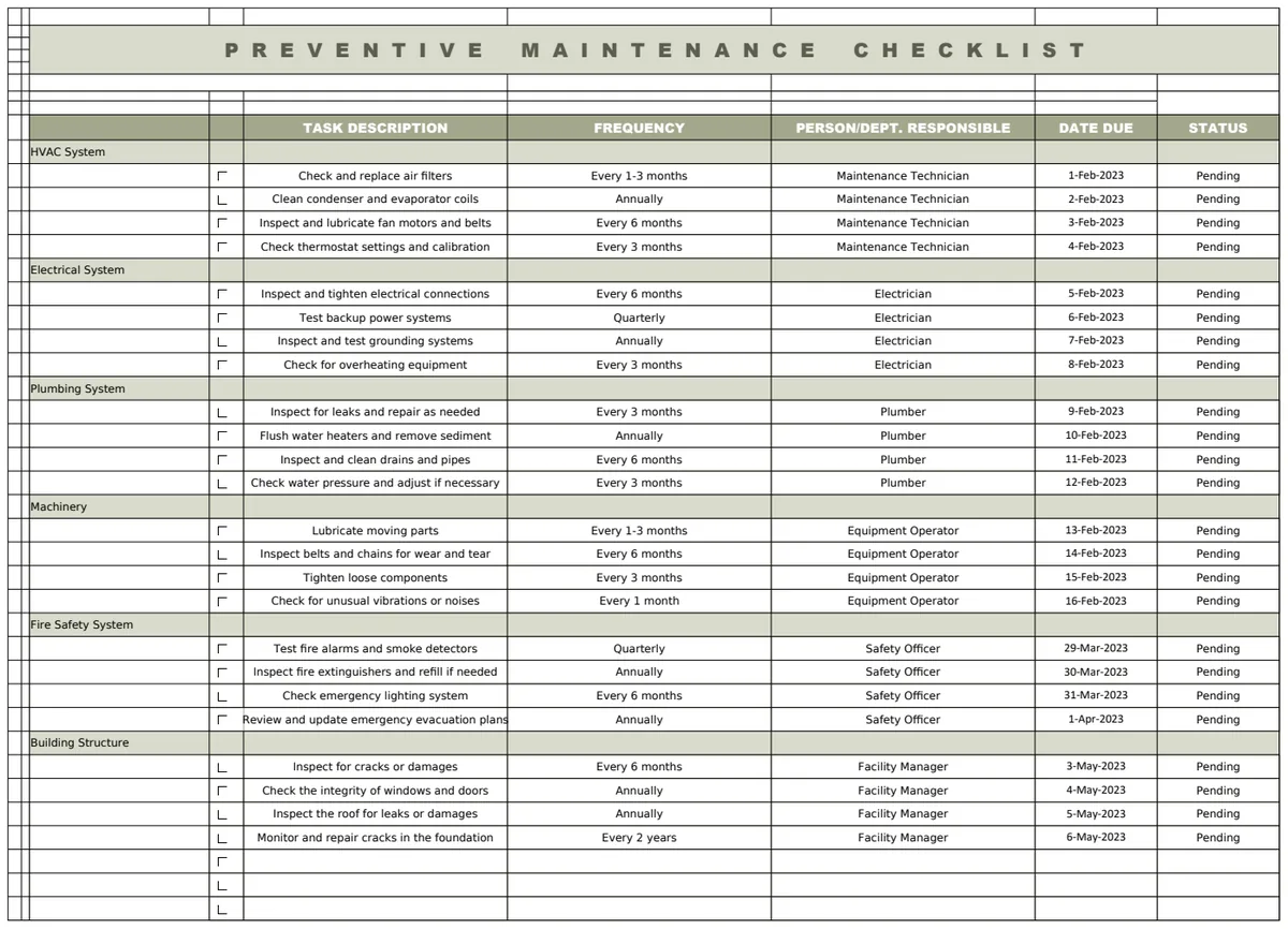 Preventive Maintenance Checklist Template preview
