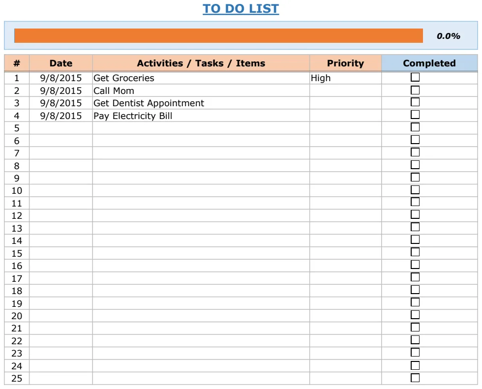 Excel To Do List Template with Checklist preview