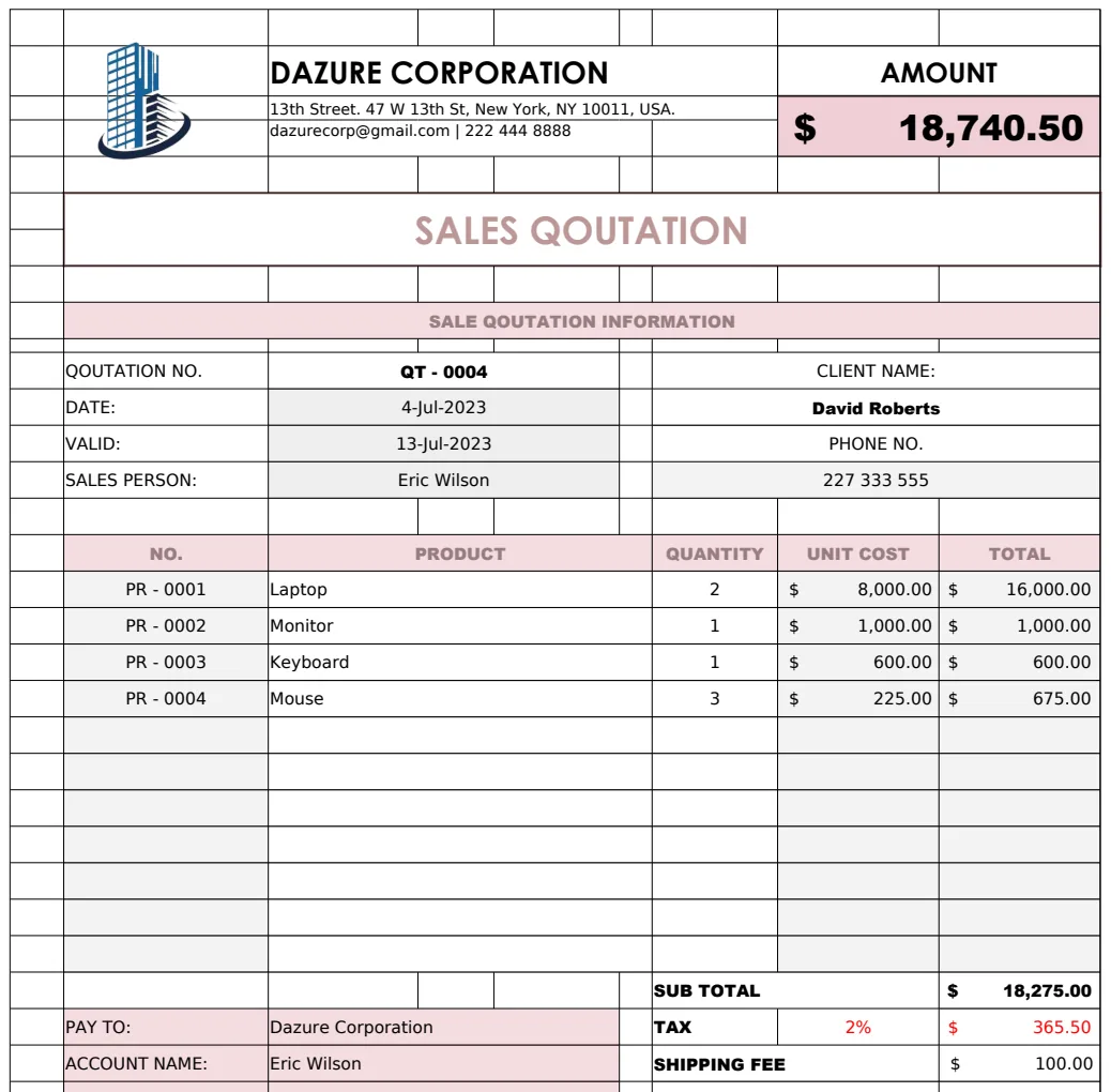 Sales Quotation Template preview