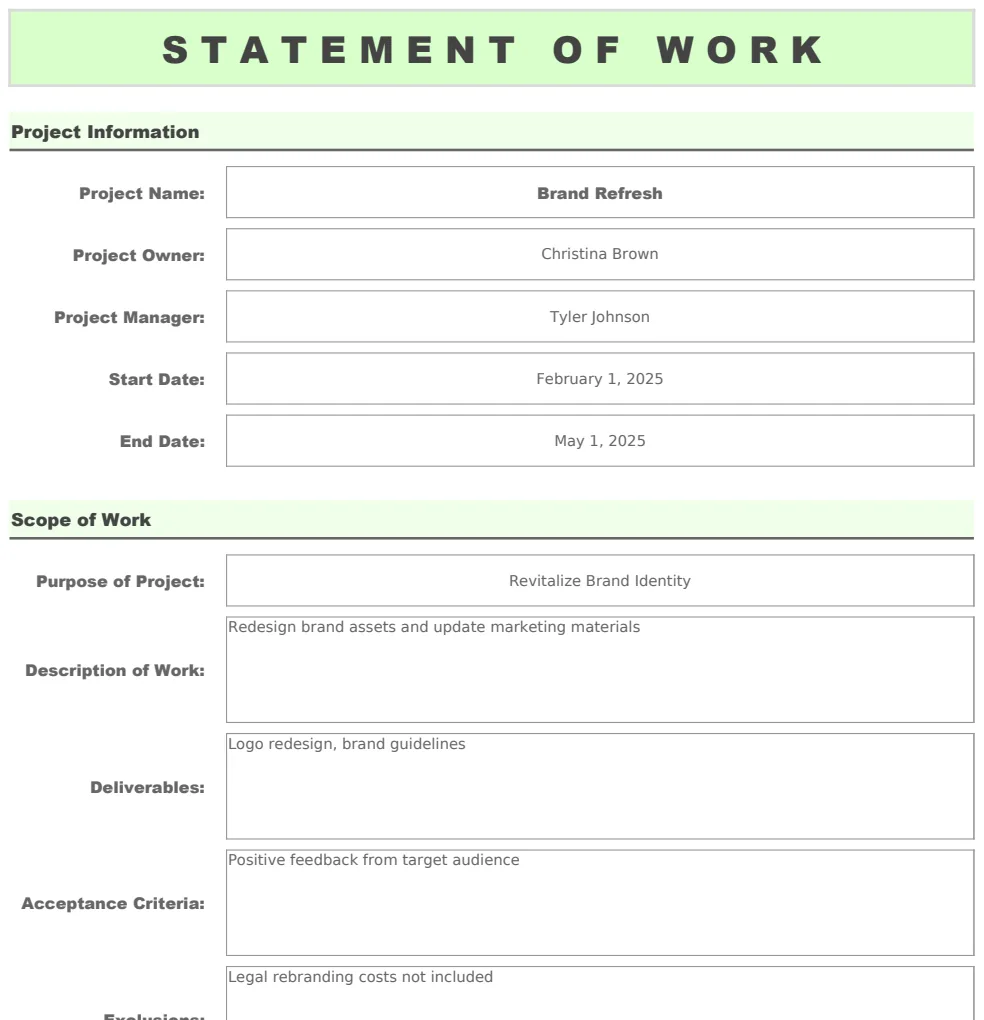 Statement of Work Template preview