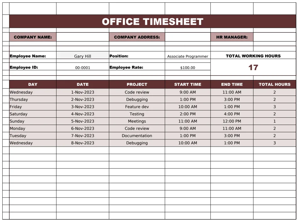 Office Timesheet Template preview