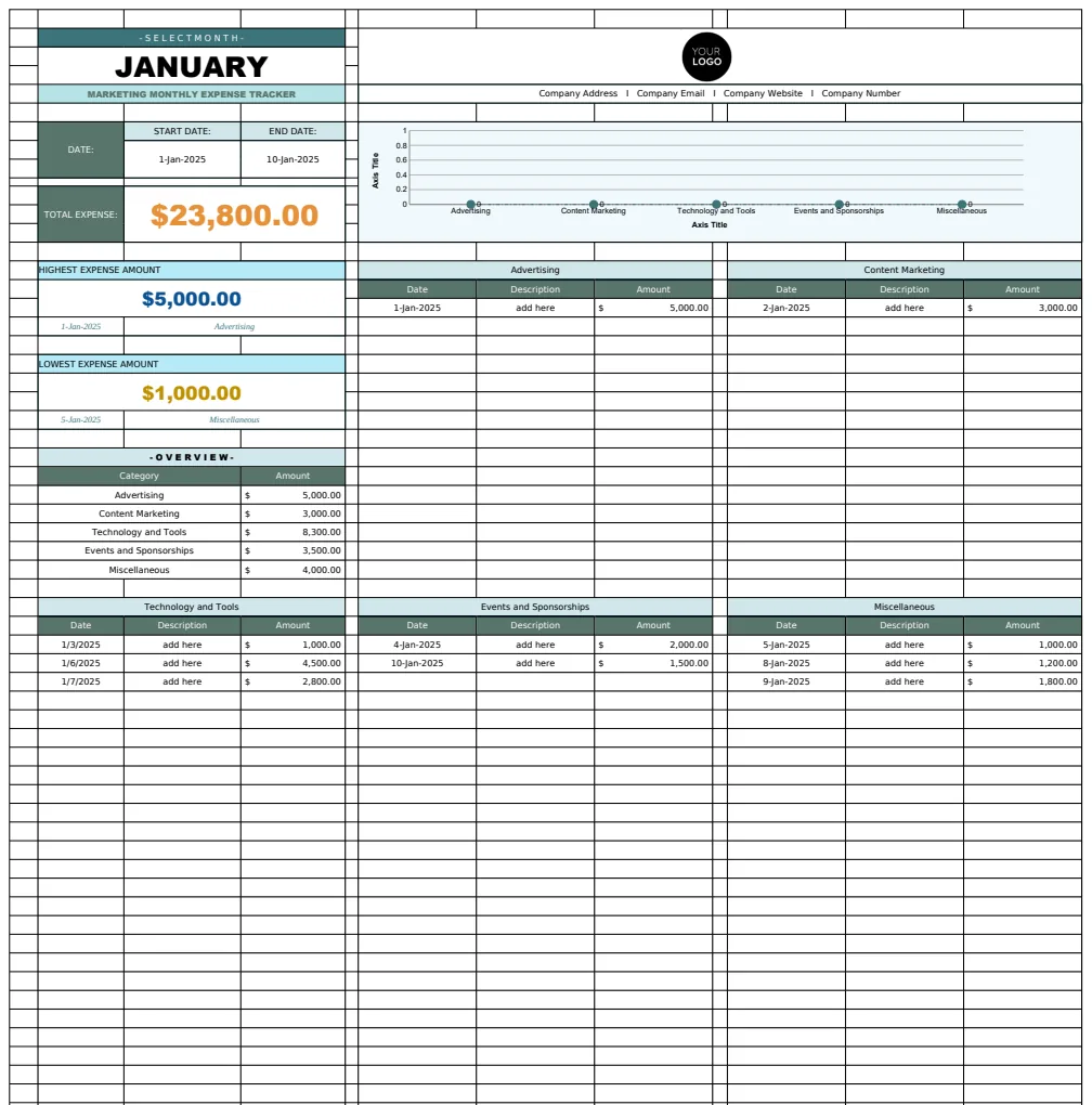 Marketing Monthly Expense Tracker Template preview
