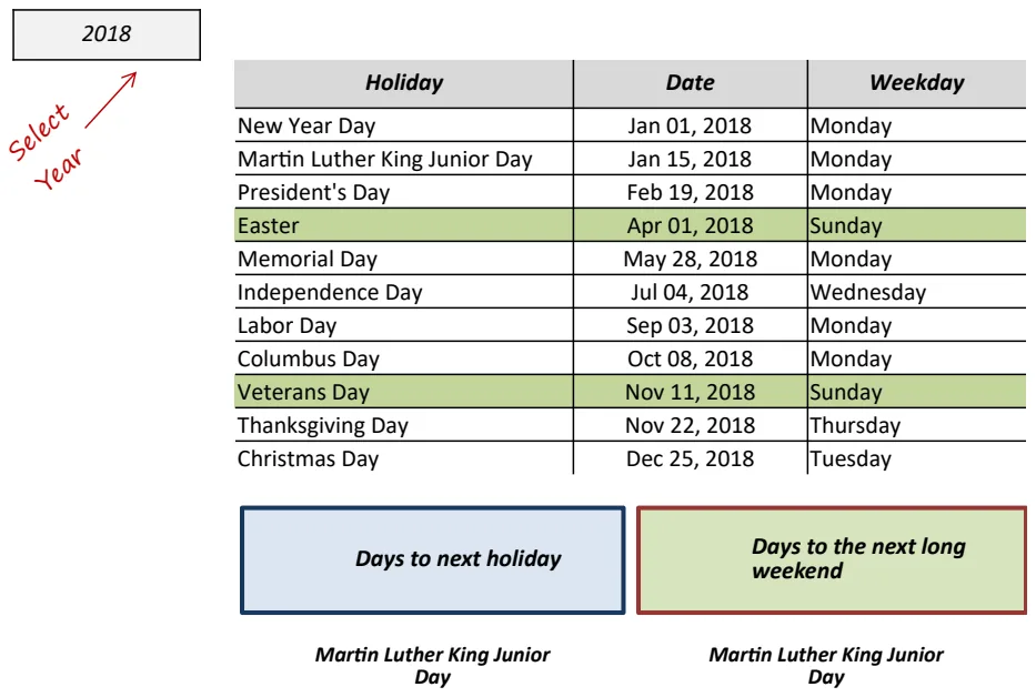 Holiday Calendar Template 2018 preview