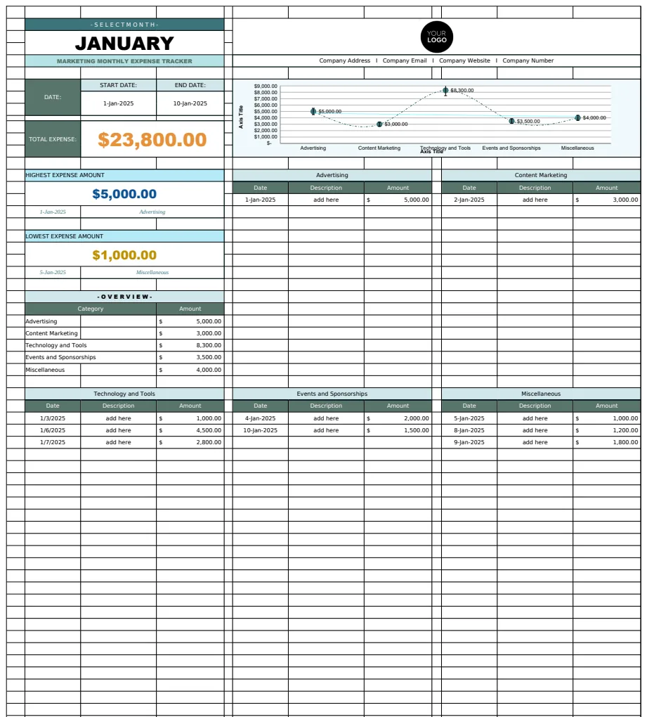 Marketing Monthly Expense Tracker Template preview