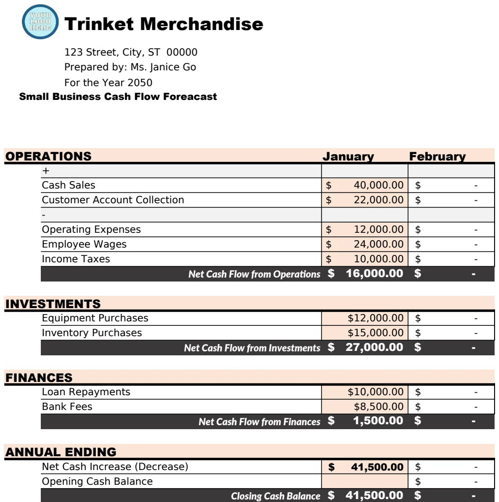 Small Business Cash Flow Forecast Template preview