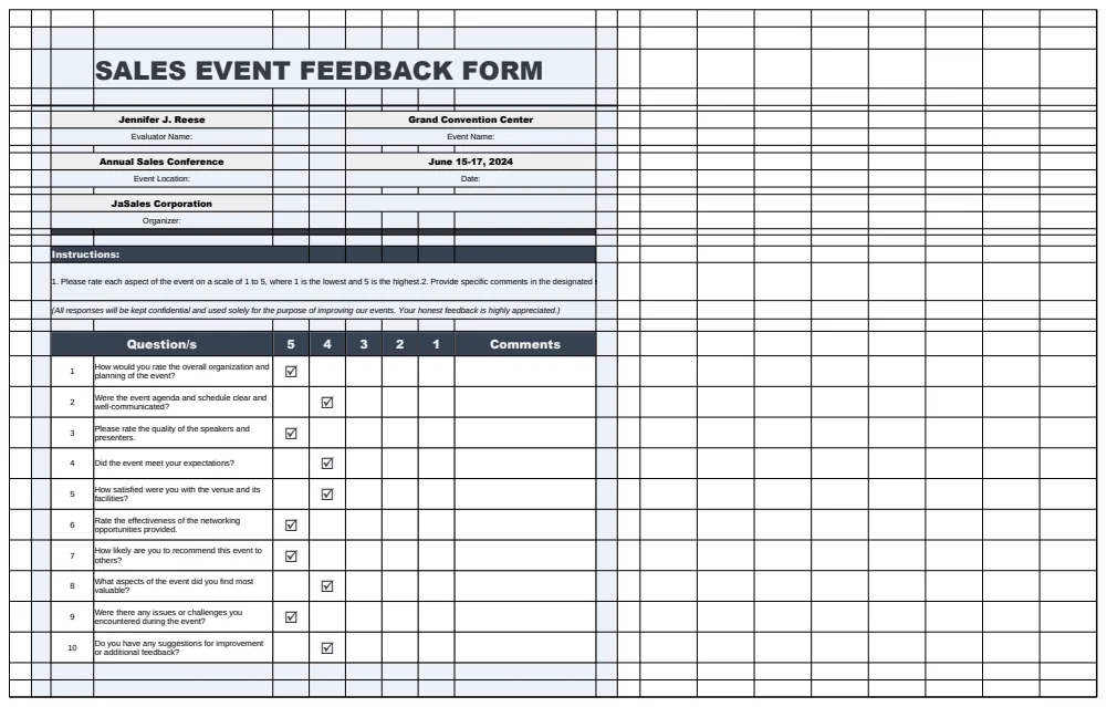 Sales Event Feedback Form Template preview