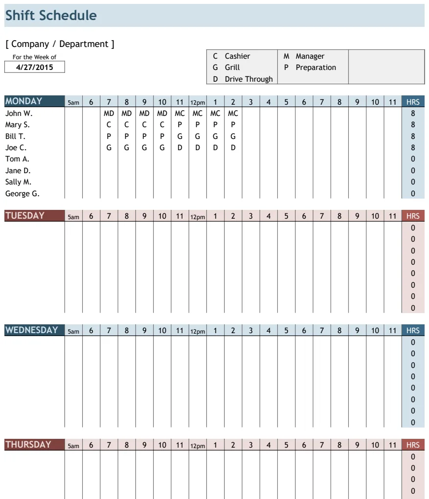 Weekly Shift Schedule preview