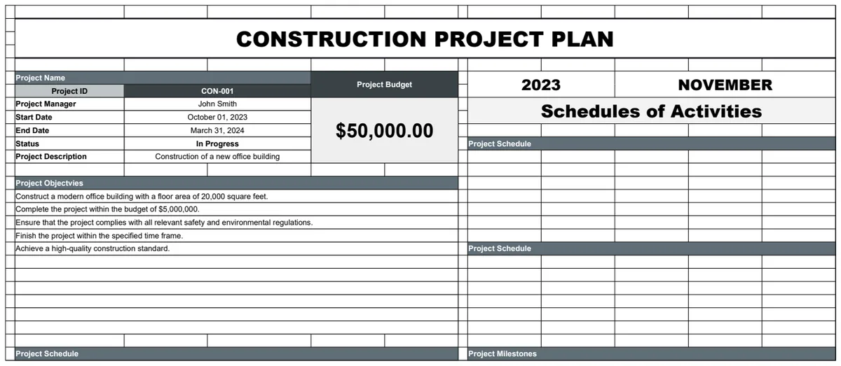 Construction Project Plan Template preview