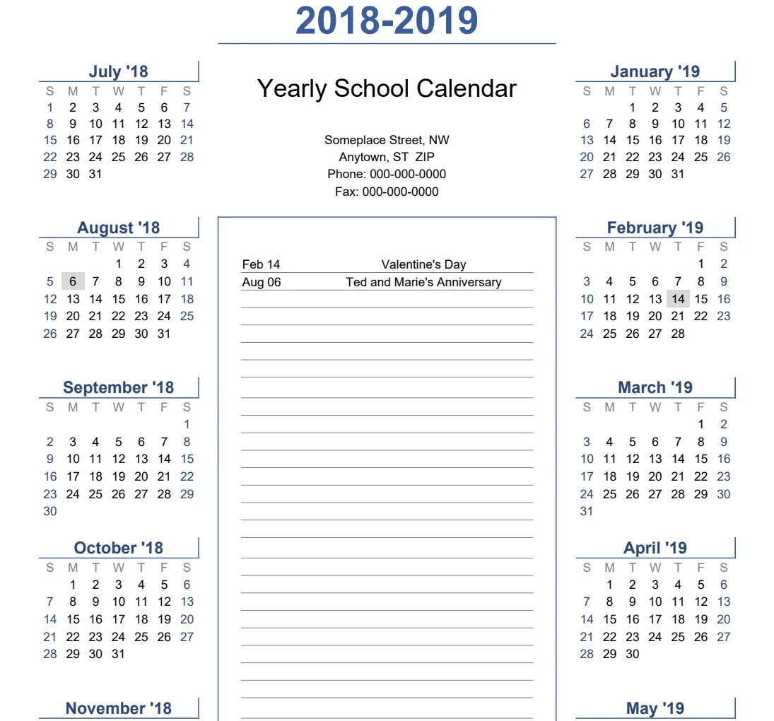 Yearly School Calendar Light Theme preview
