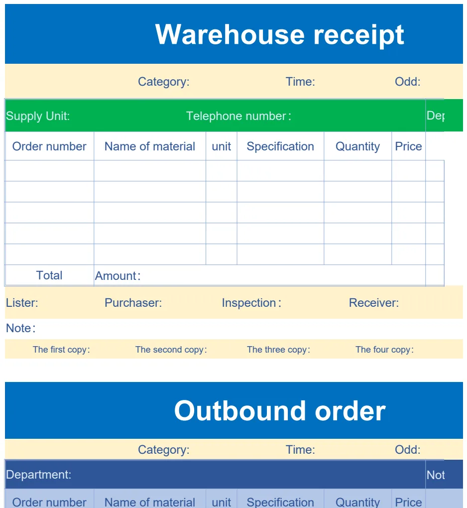 Warehouse Receipt & Outbound Order preview