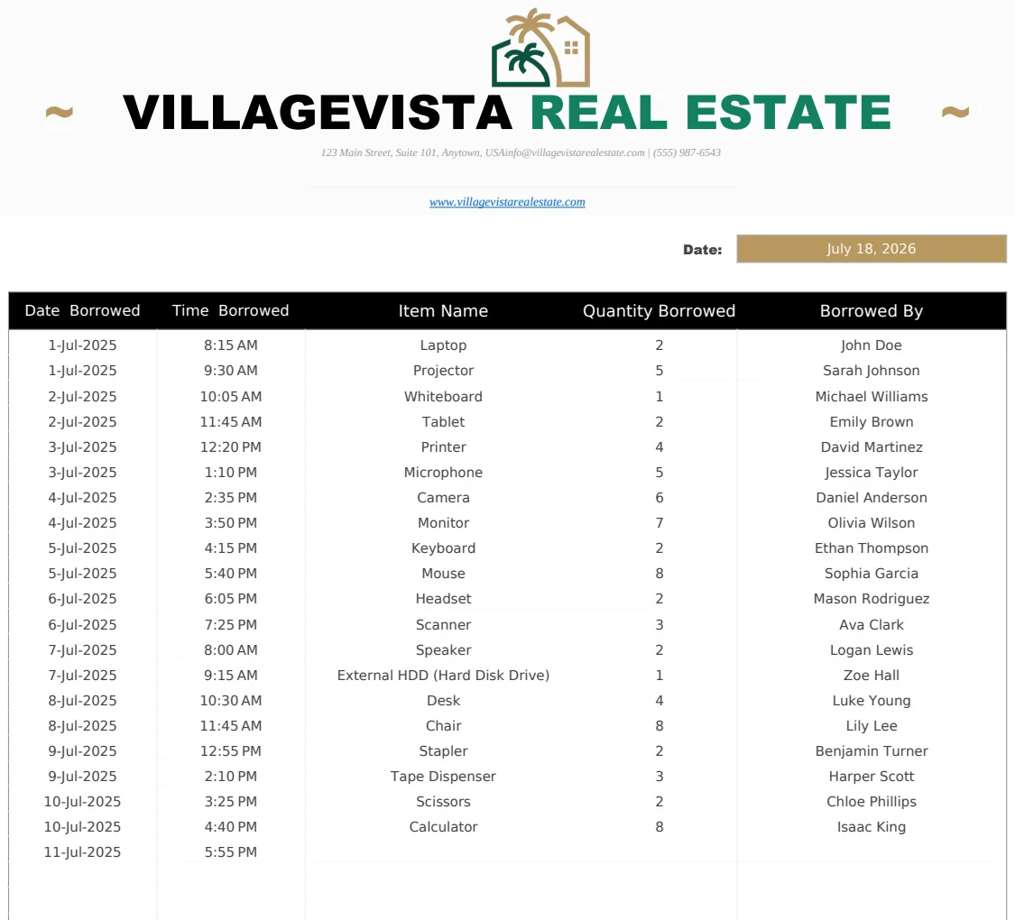 Inventory Sign In/Out Sheet Template preview