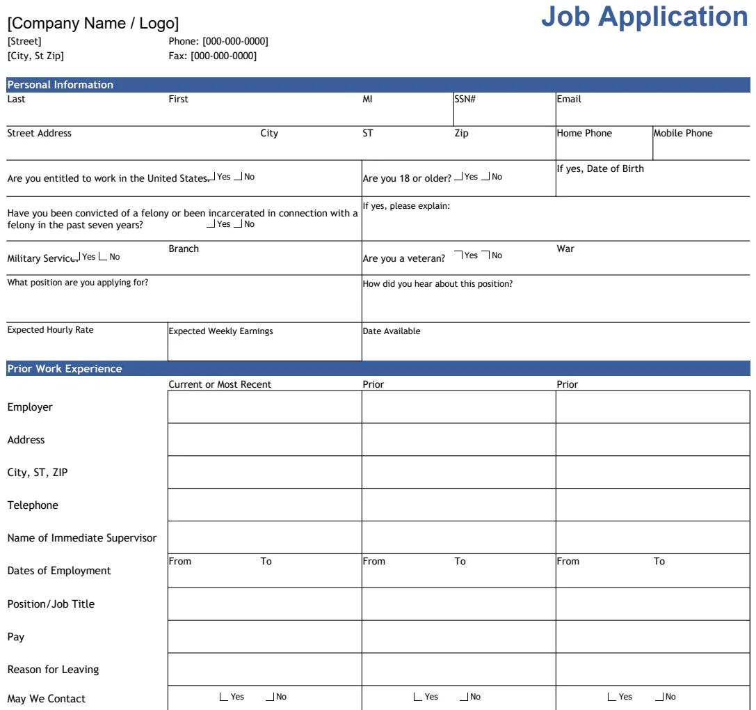 Job Application Form preview