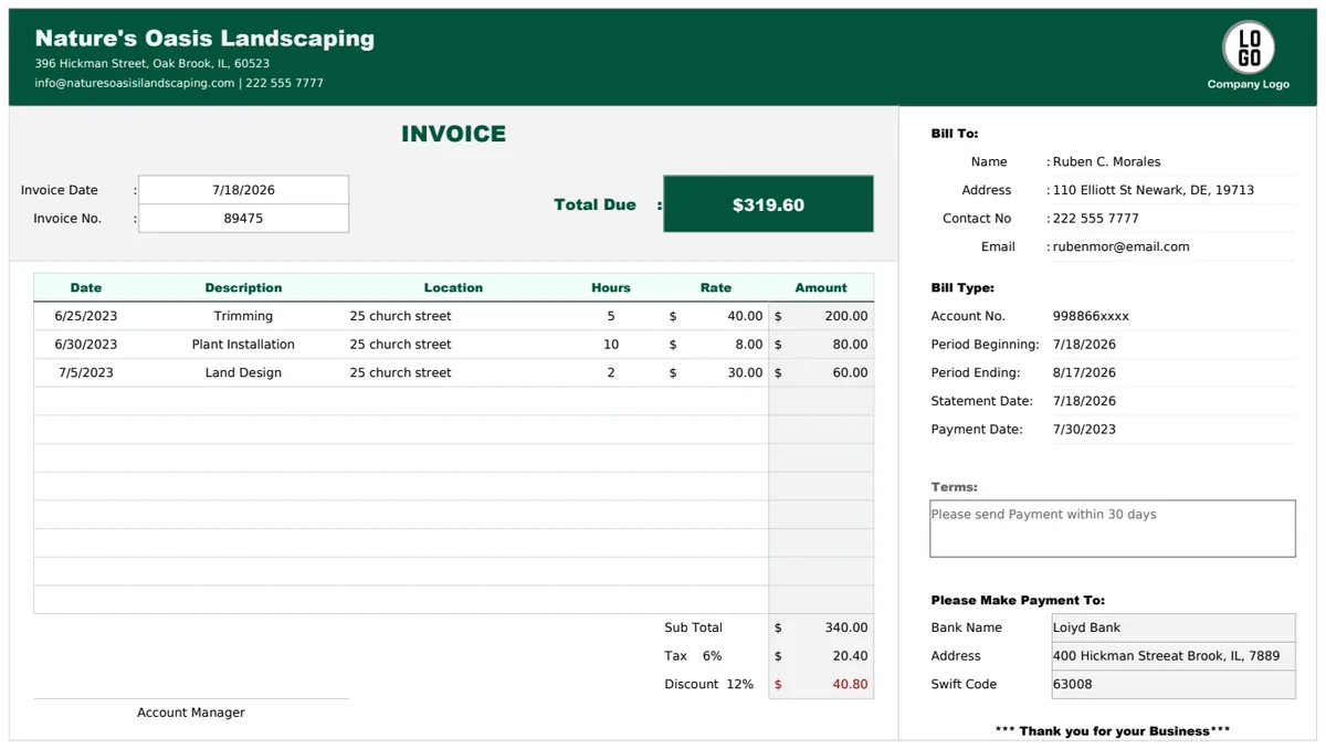 Landscaping Invoice Template preview