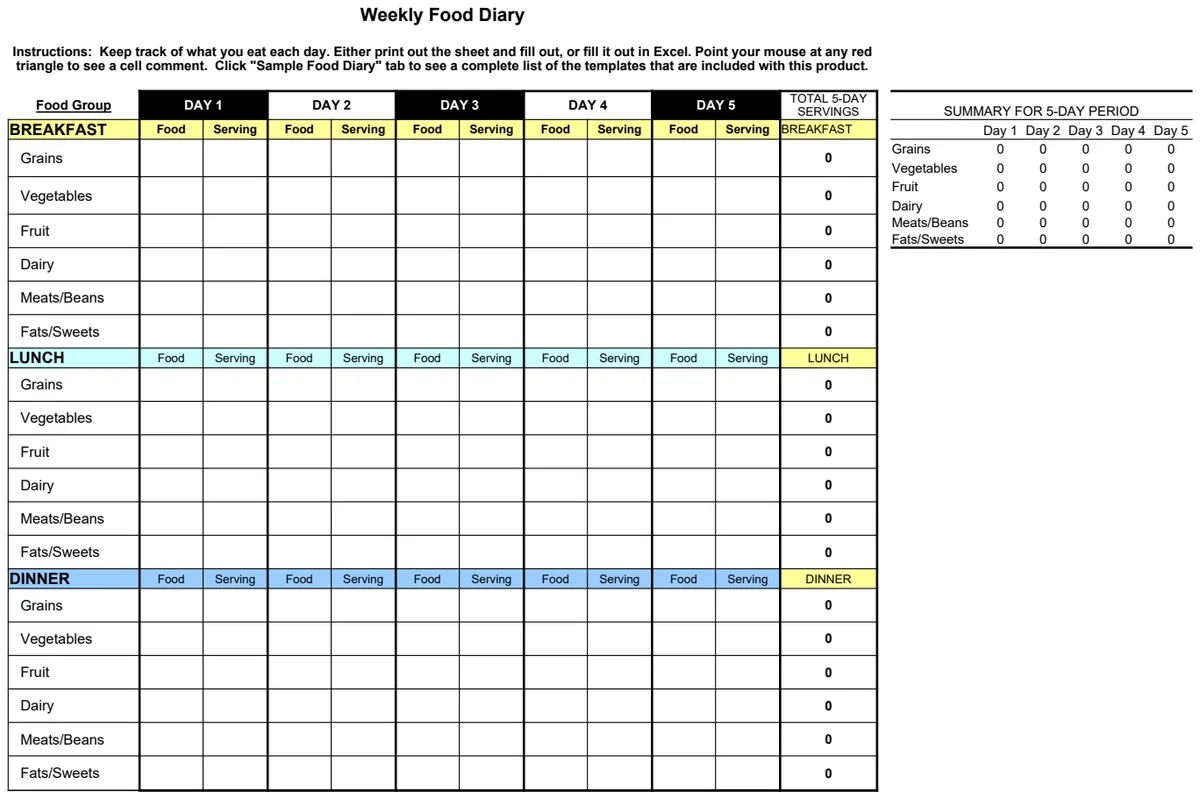 Nutrition Worksheet - Weekly Food Diary & USDA Tracking preview