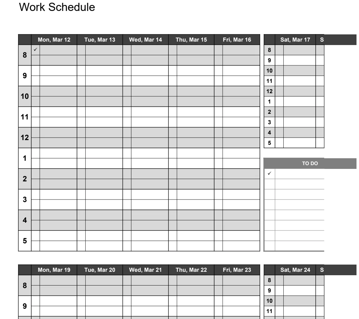 Work Schedule with To Dos preview