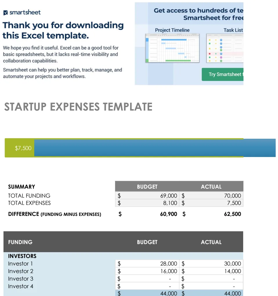 IC Startup Expenses Template preview