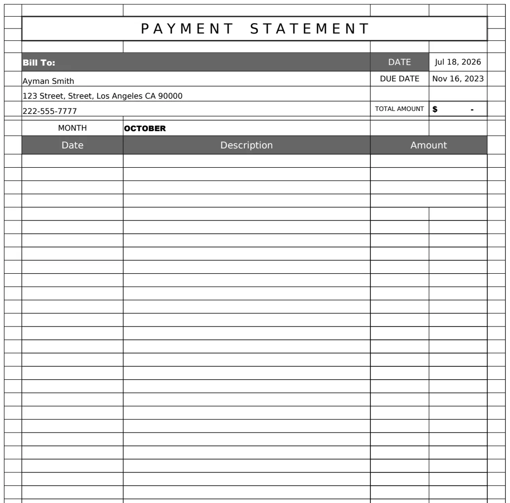 Payment Statement Template preview