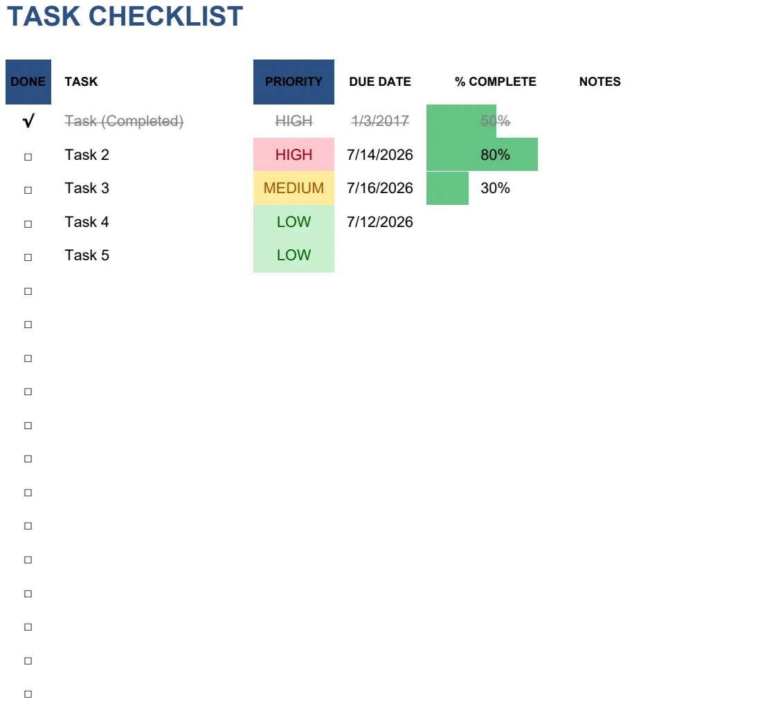 Task Checklist preview