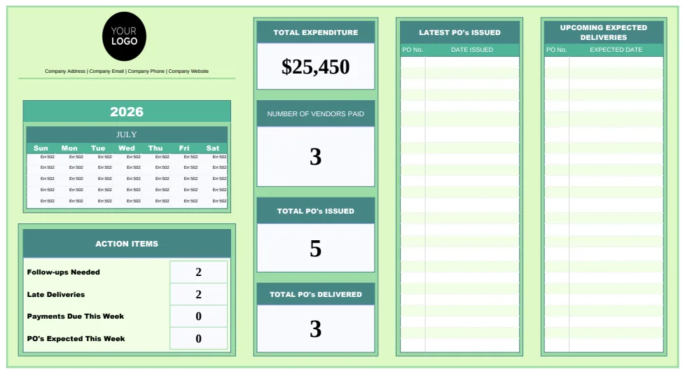 Administration Purchase Order Fulfillment Tracker Template preview