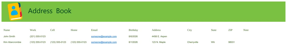Address Book preview