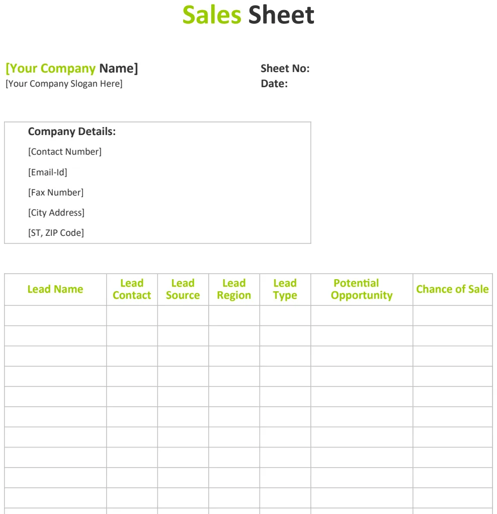 Sales Sheet Template preview