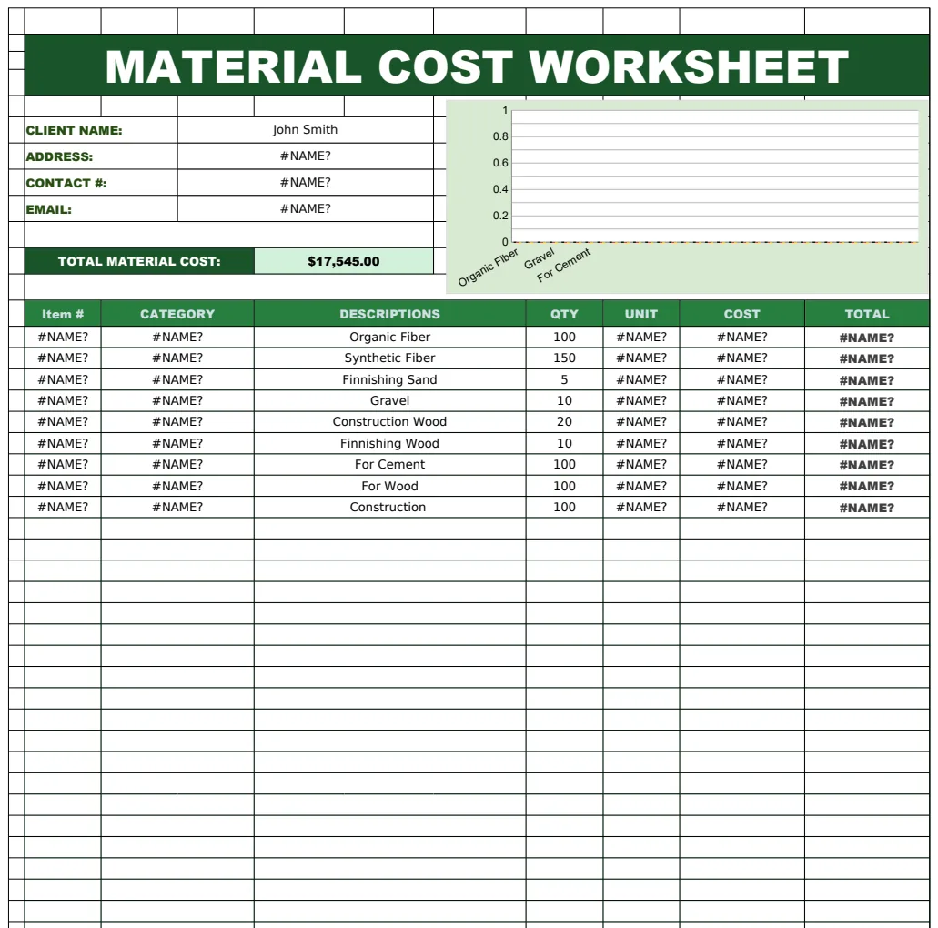 Material Cost Worksheet Template preview