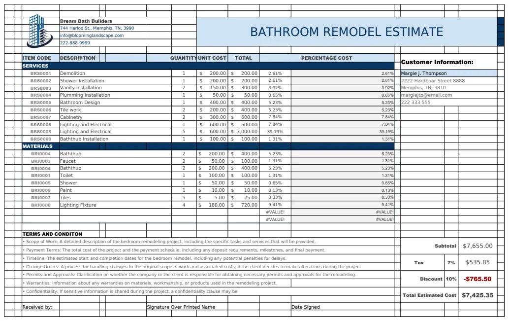 Bathroom Remodel Estimate Template preview
