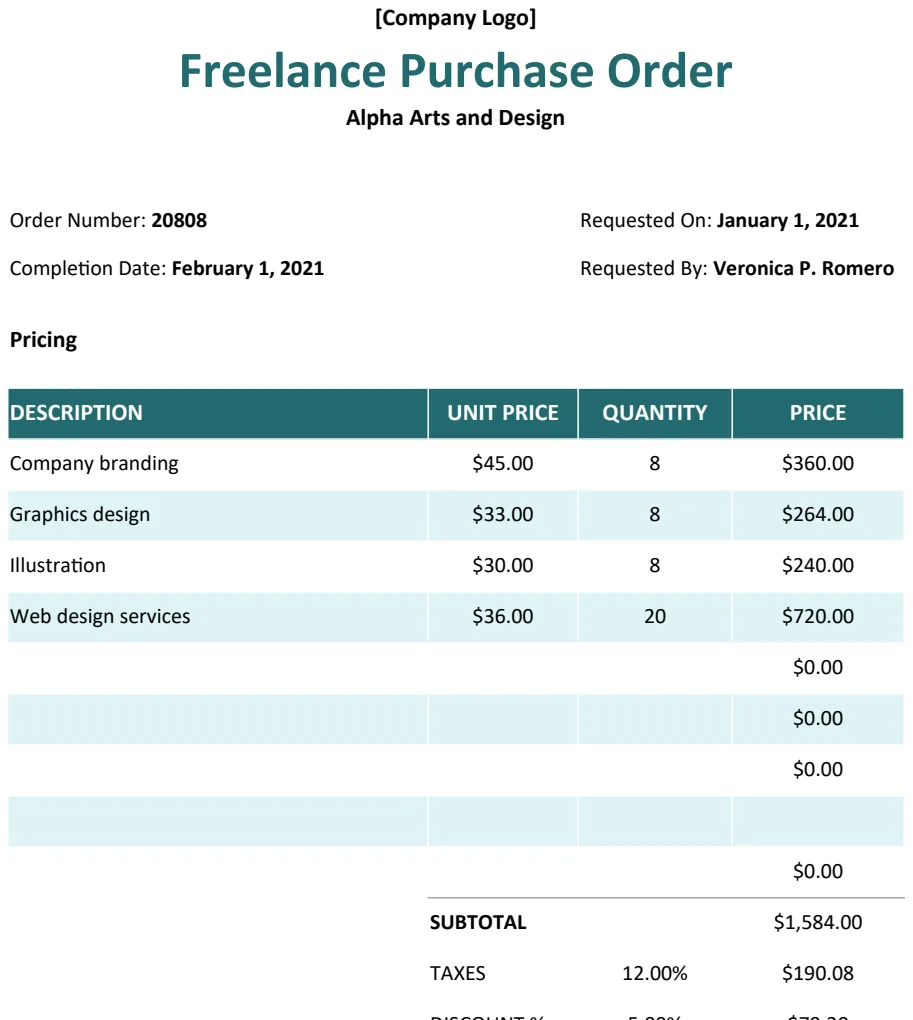 Freelance Purchase Order Template preview
