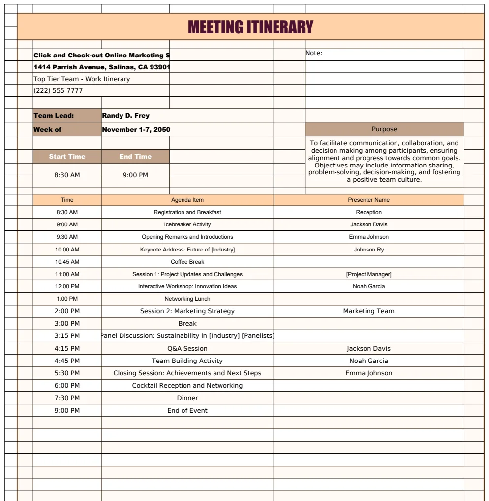 Meeting Itinerary Template preview