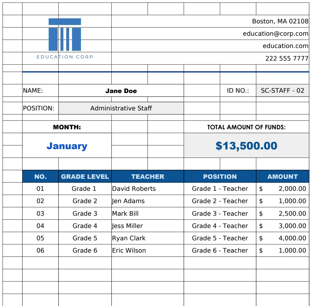 School Funding Record Template preview