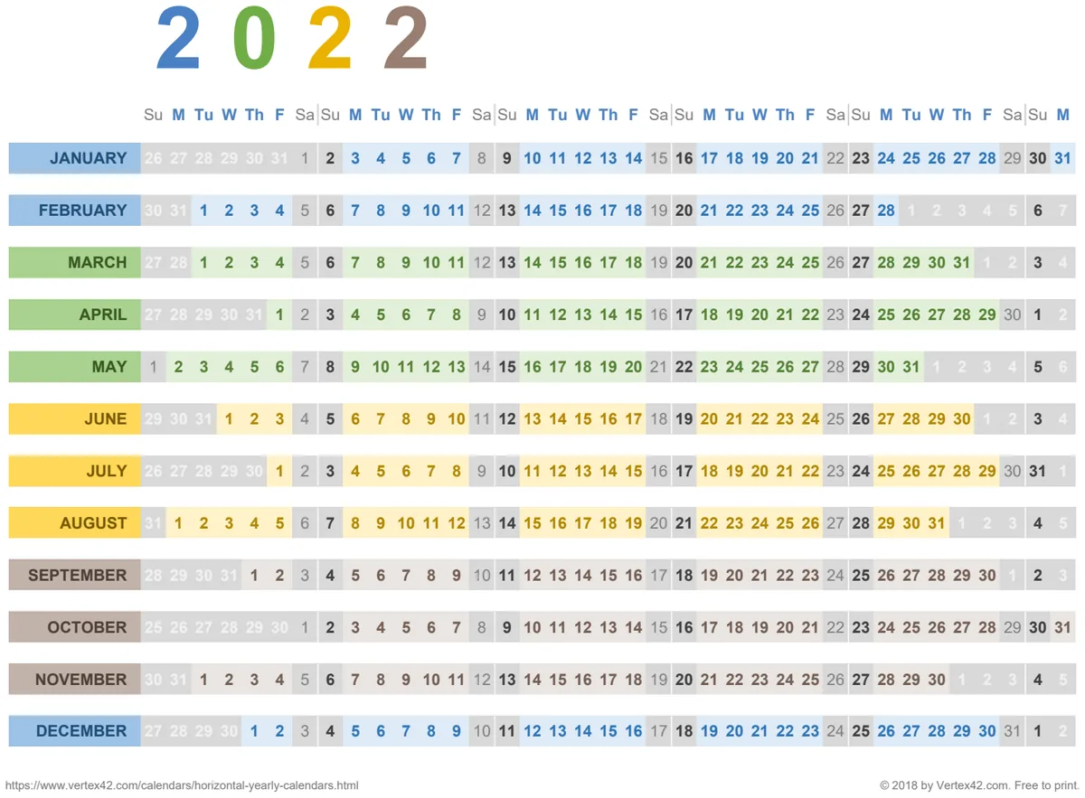 Horizontal Yearly Calendar by Season preview