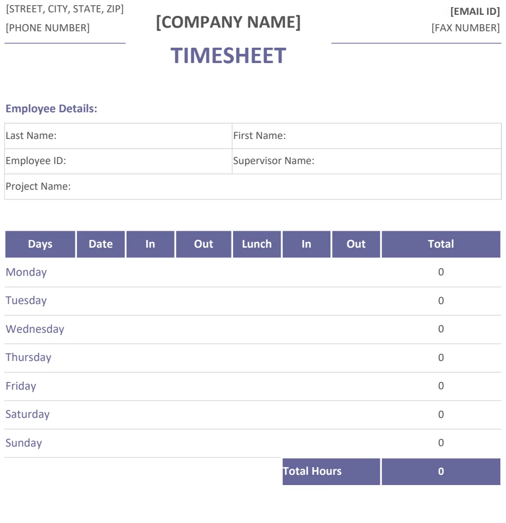 Professional Timesheet Template preview