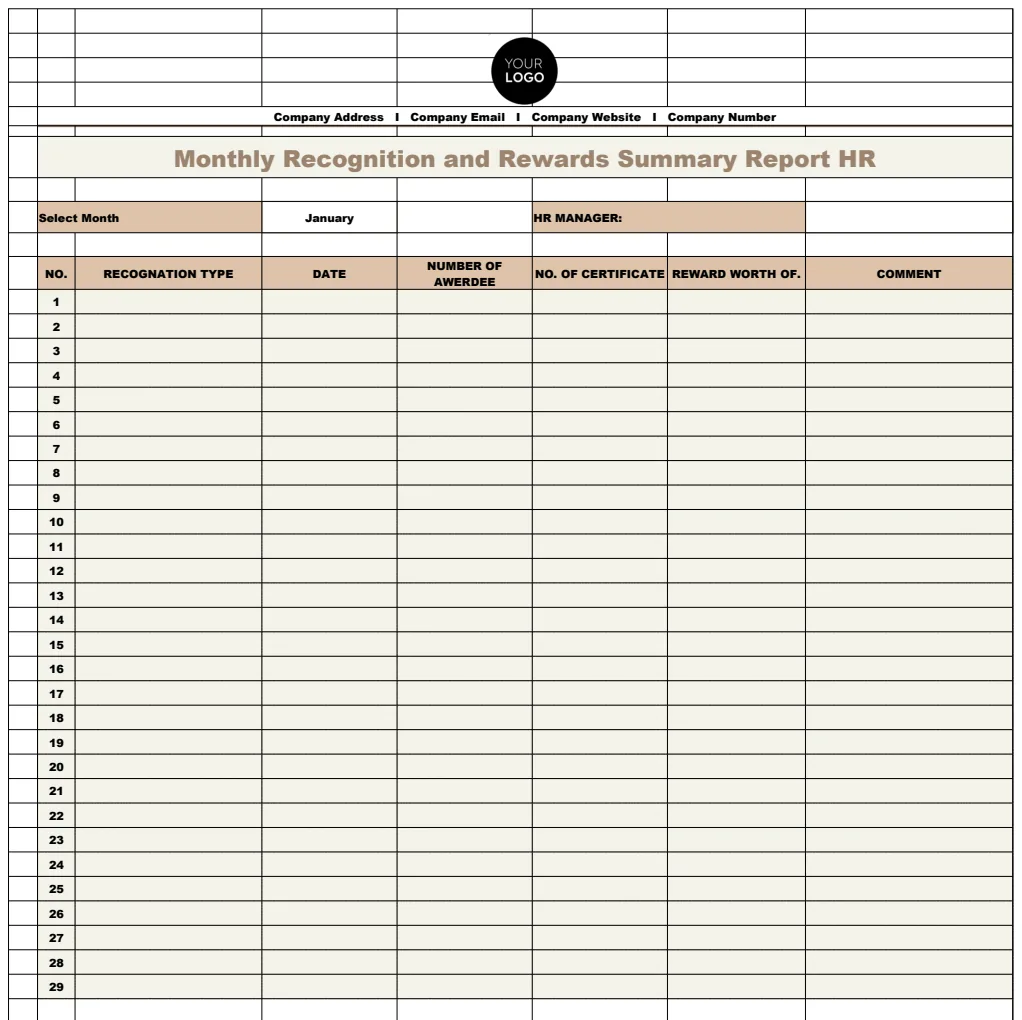 Monthly Recognition and Rewards Summary Report HR Template preview