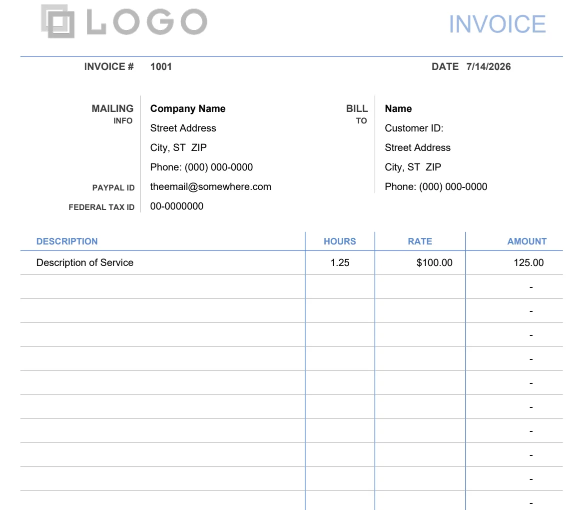 Simple Invoices by Hour and Rate preview