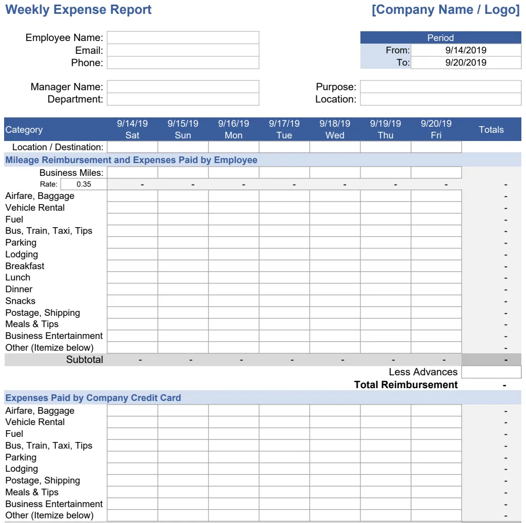 Weekly Expense Report preview