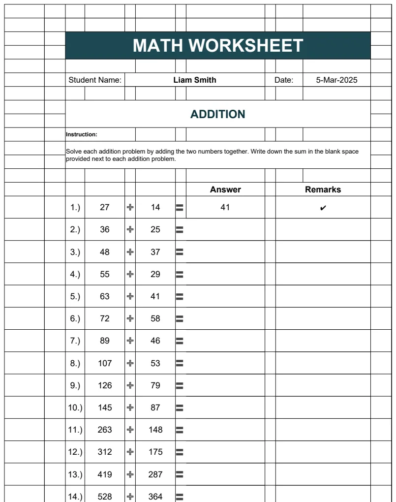 Math Worksheet Template preview