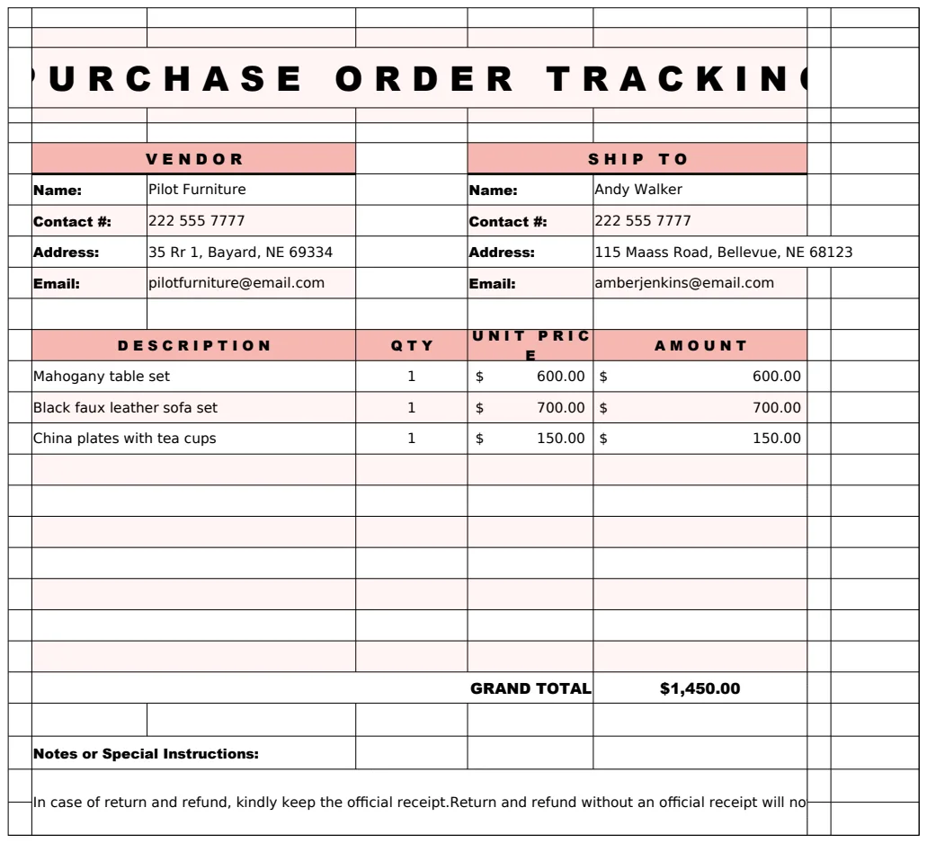 Purchase Order Tracking Template preview
