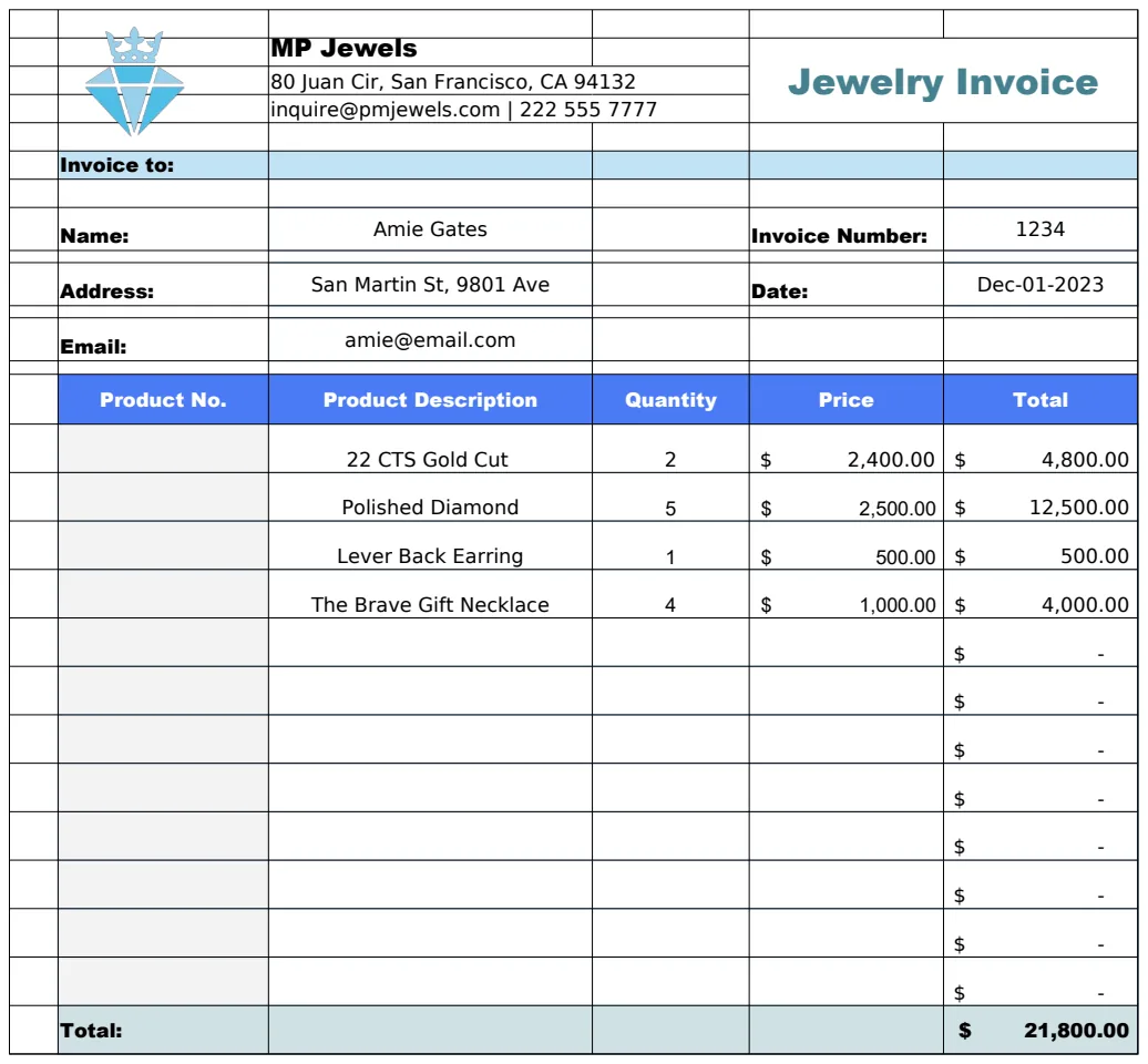 Jewelry Invoice Template preview