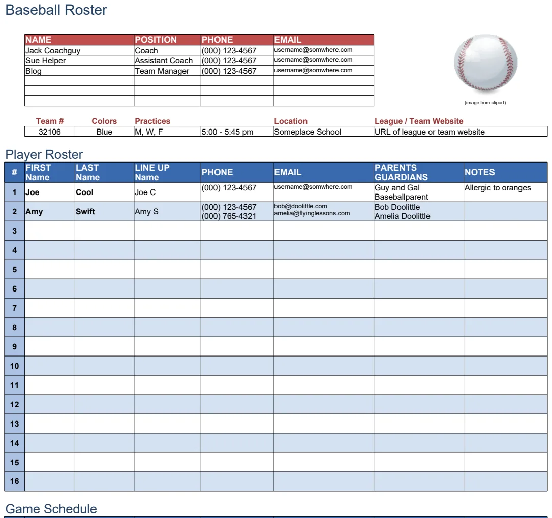 Baseball Roster preview