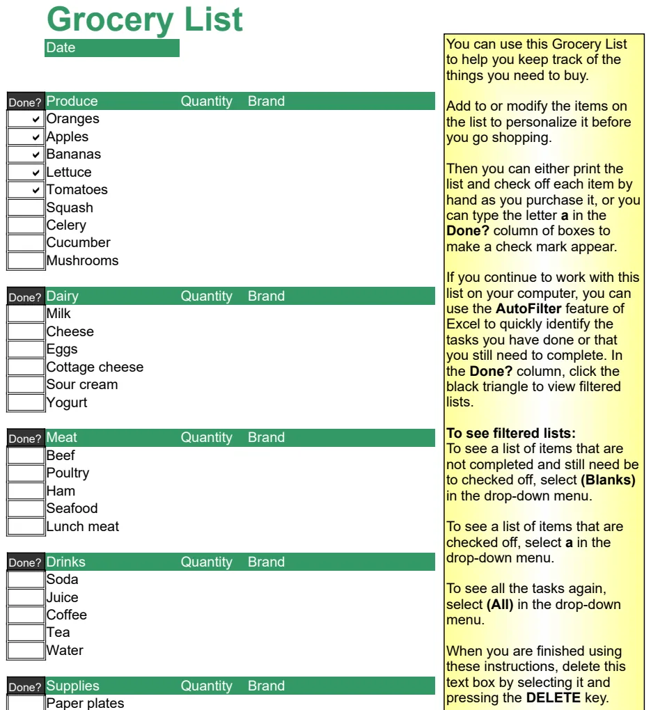 Grocery List preview