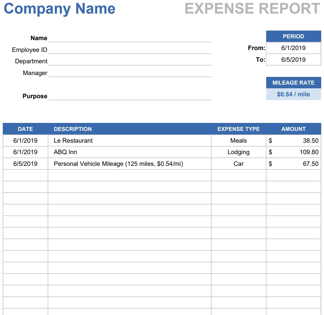 Simple Expense Report preview