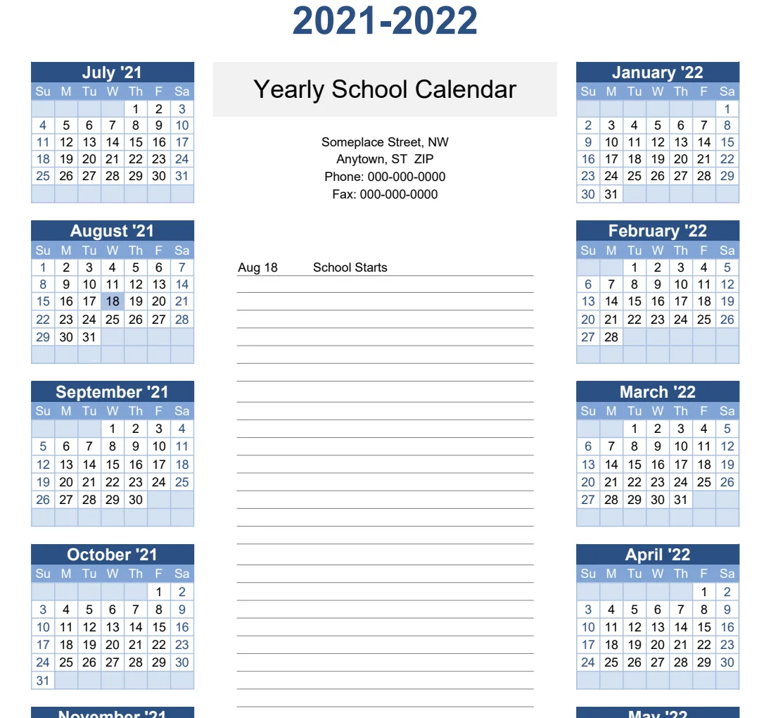 Yearly School Calendar preview