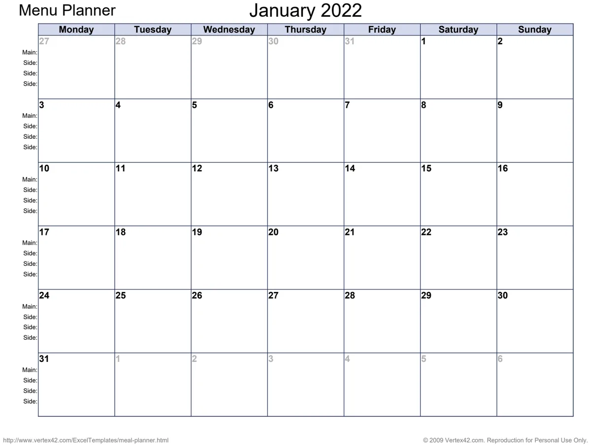 Monthly Menu Planner preview